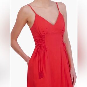 Vince Camuto Side Tie Detail Linen Blend Midi Dress